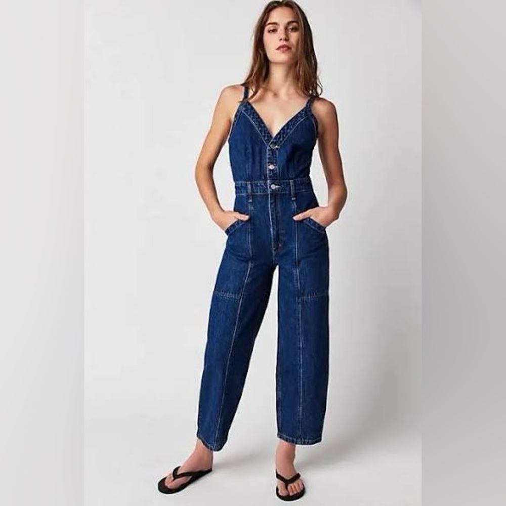 ETICA Milou Utility Denim Jumpsuit Size S in Midnight Dive - NWOT